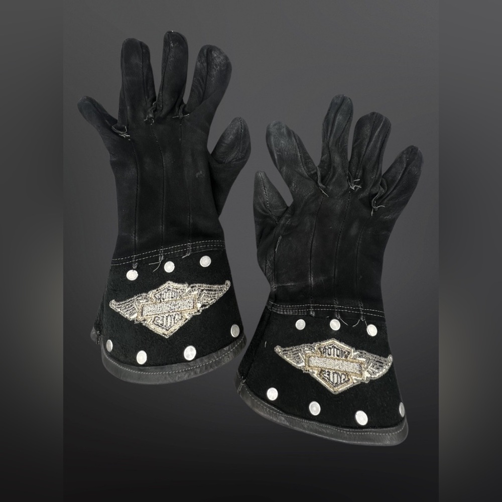 ⚡️HARLEY-DAVIDSON⚡️ Vintage Leather/Studded Guantlet Motorcycle Gloves - Picture 12 of 14